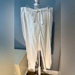 George Ladies White drawstring Linen Blend Pants Size 14